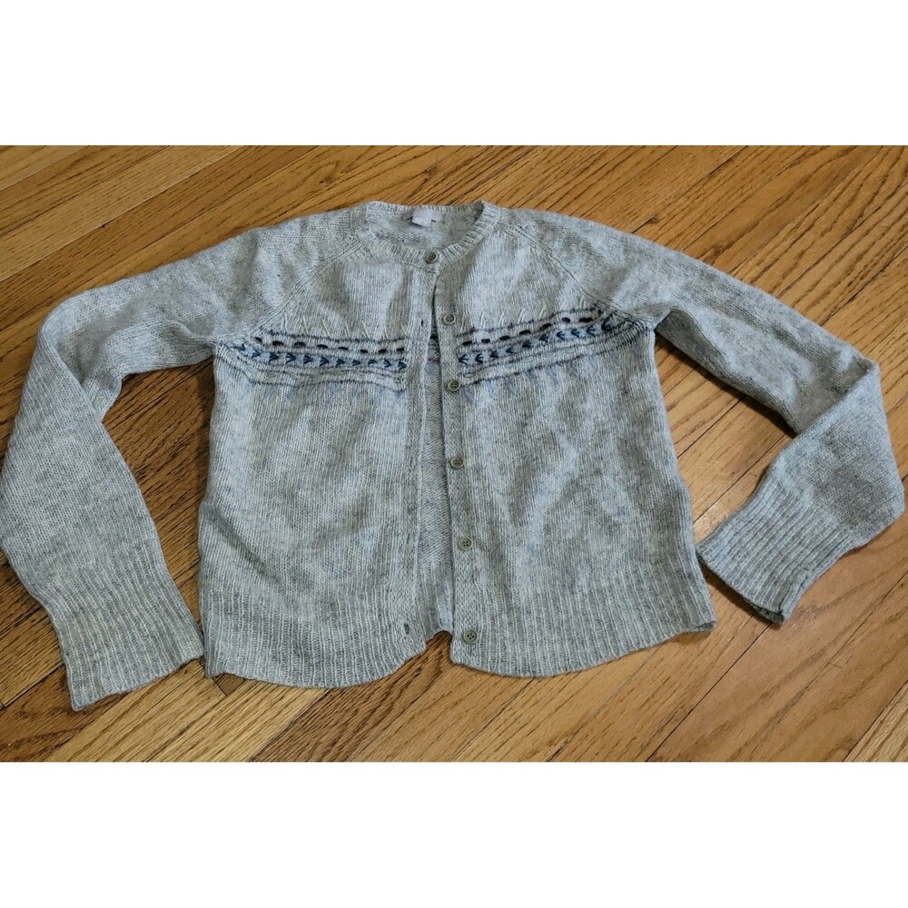 J.Crew Handknit Cardigan grandpa 100% lambsWool Blend neutral fair isle Med